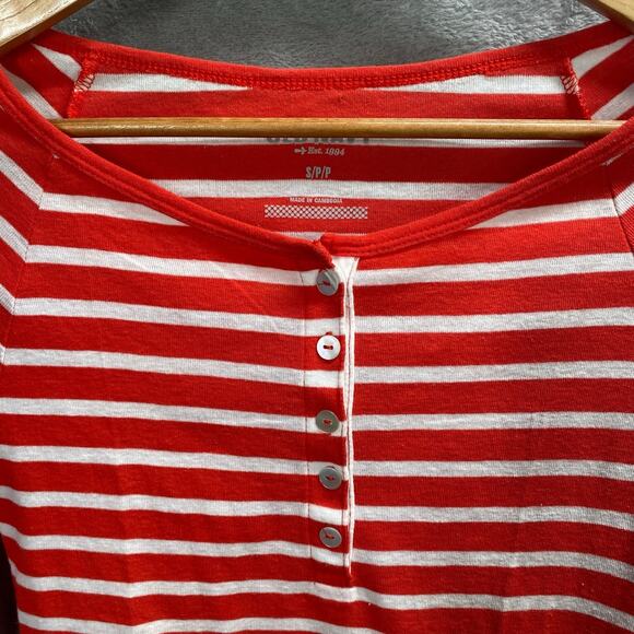 Y2k‎ Henley Top Small Red White Striped Long Sleeve Button Up Preppy Casual - Picture 9 of 15
